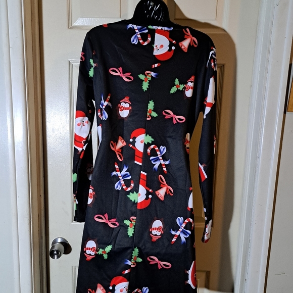 Festive Black Santa Print Dress - Picture 3 of 4